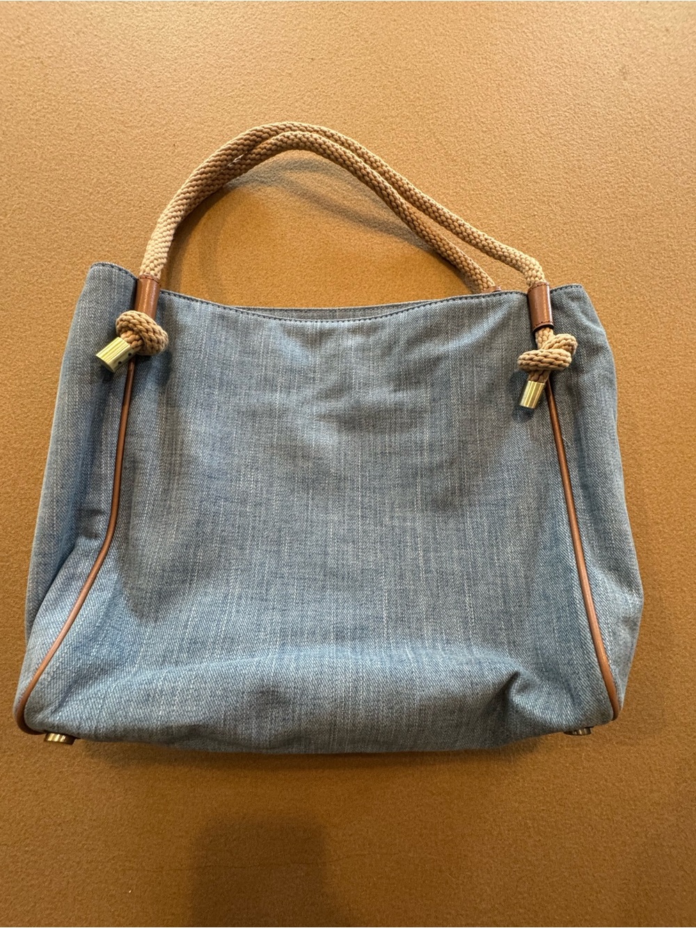 Michael Kors Denim Shoulder Bag with Rope Handles and Gold MK Charm with tags - Picture 5 of 8